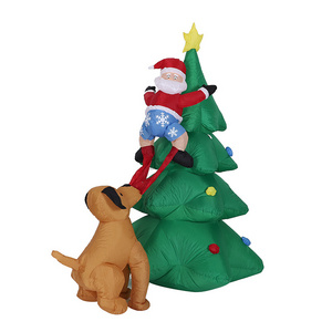 Waterproof Inflatable Christmas Santa Chased By Dog Yard Ornament Santa Climb Tree Christmas Inflatable LED Santa Claus Model