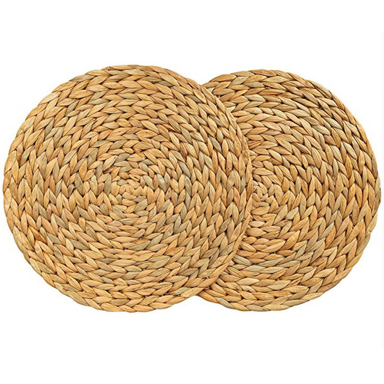 Wholesale Natural Set Woven Water Hyacinth Boho Placemats Seagrass Straw Rattan Round Non-Slip Braided Wedding Dinner Table Mat