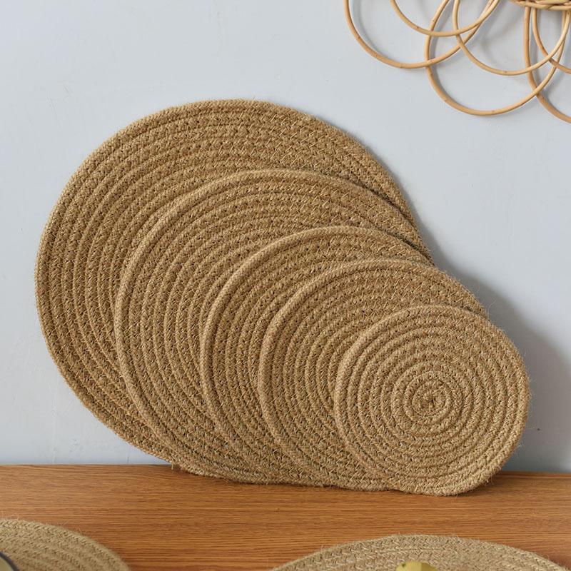 Wholesale Natural Round Cotton Rope Burlap Jute Linen Placemat Woven Hand Made Table Mats Rattan Charger Braided Placemats