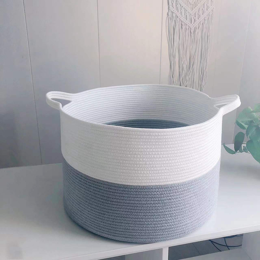 Hot Sales Home Decoration Woven Laundry Basket Cotton Rope Basket For Living Room Nursery Clothes Storage