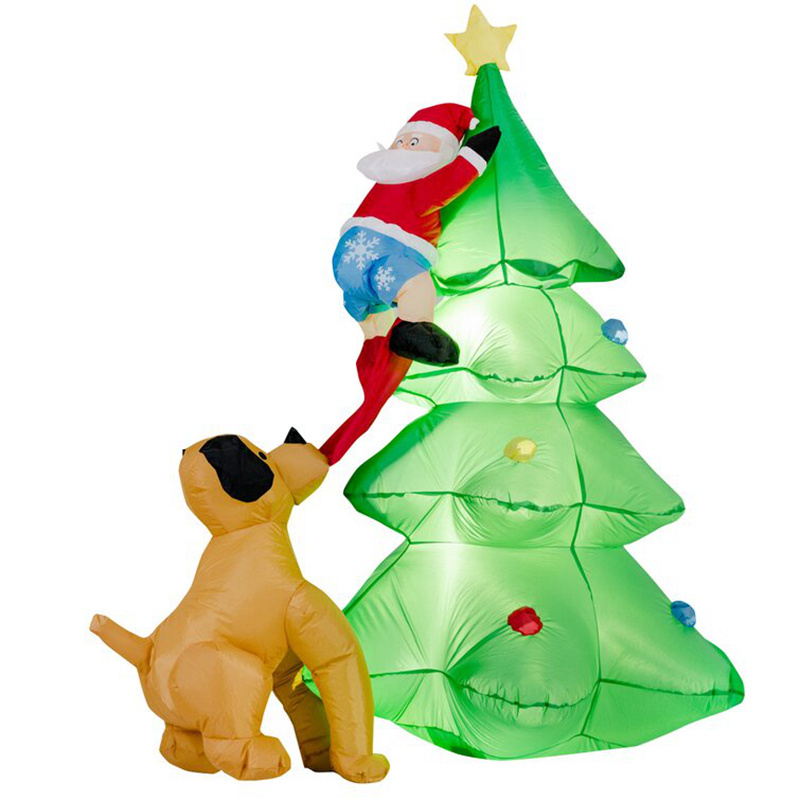 1.8M Inflatable Christmas Tree Led Dog Bite Santa Claus Climbing Tree Christmas Decorations Outdoor Indoor