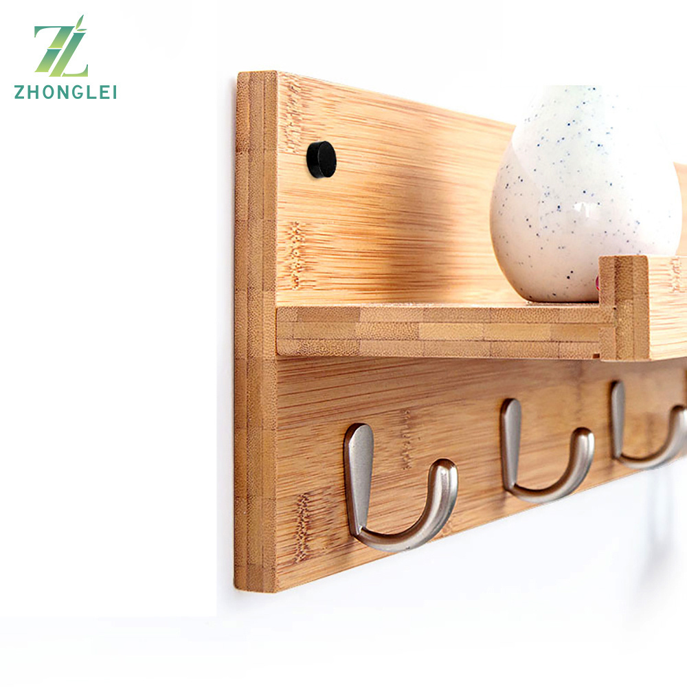 Wood wall hanging shelf rack with hooks