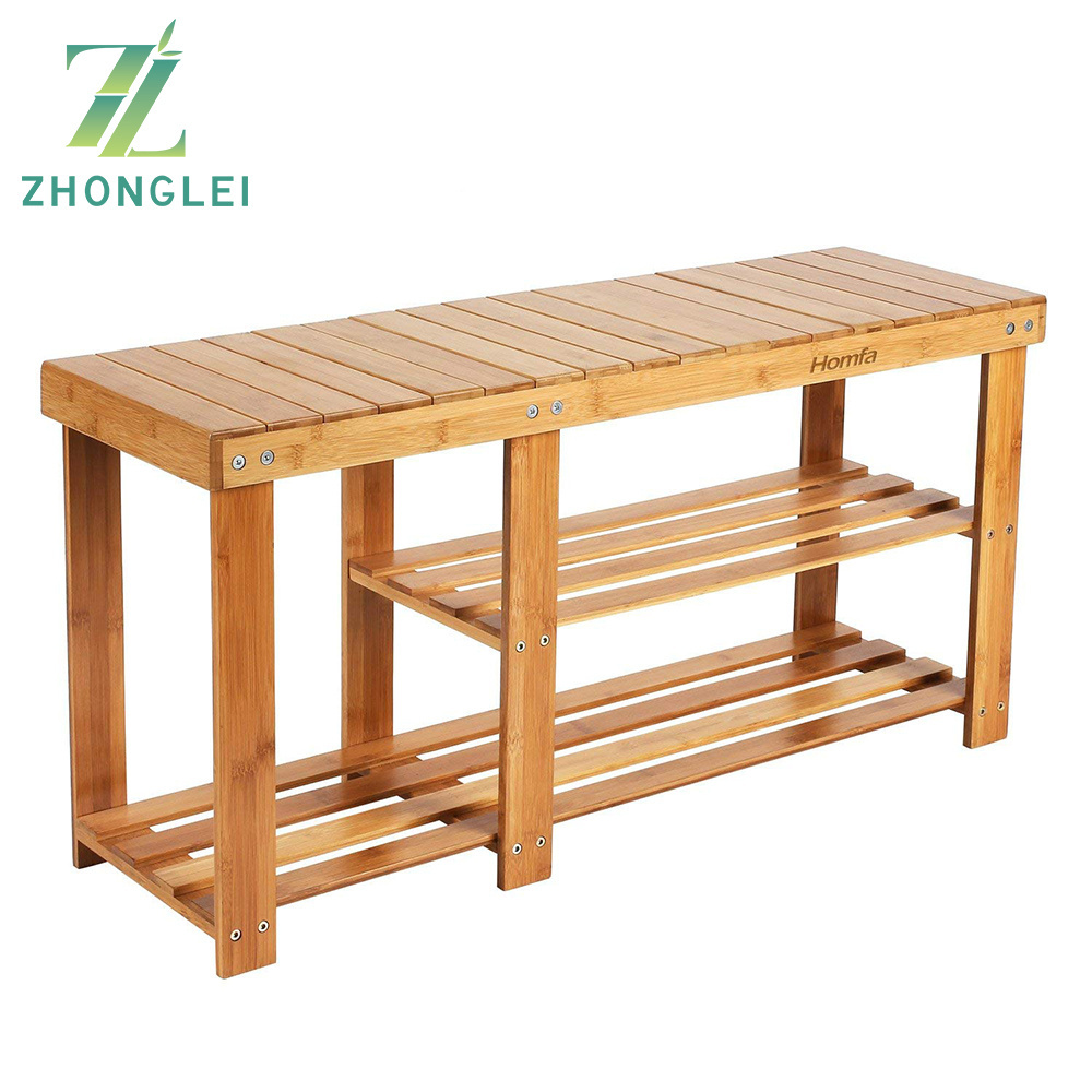 Bamboo shoe rack bench 3 layer indoor storage rack with seat shoe rack for boots multi-functional furniture