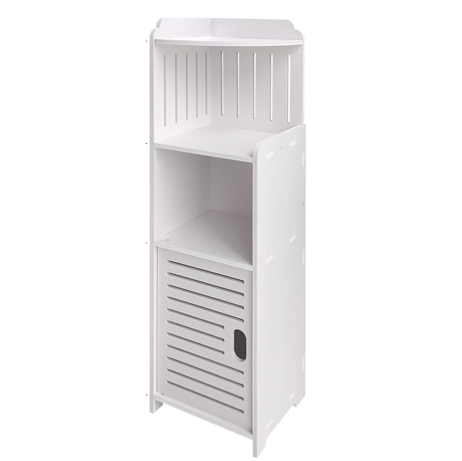 White Bathroom Storage Cabinet Waterproof Floor Freestanding Narrow Bathroom Storage Cabinet Organizer with Doors and Shelves