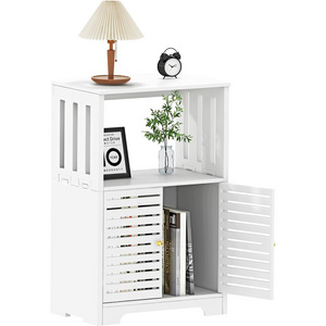 3-Tier Side Table with Doors Nightstand End Table Bookcase Storage Cabinet for Bedroom, Living Room, Bathroom, Office