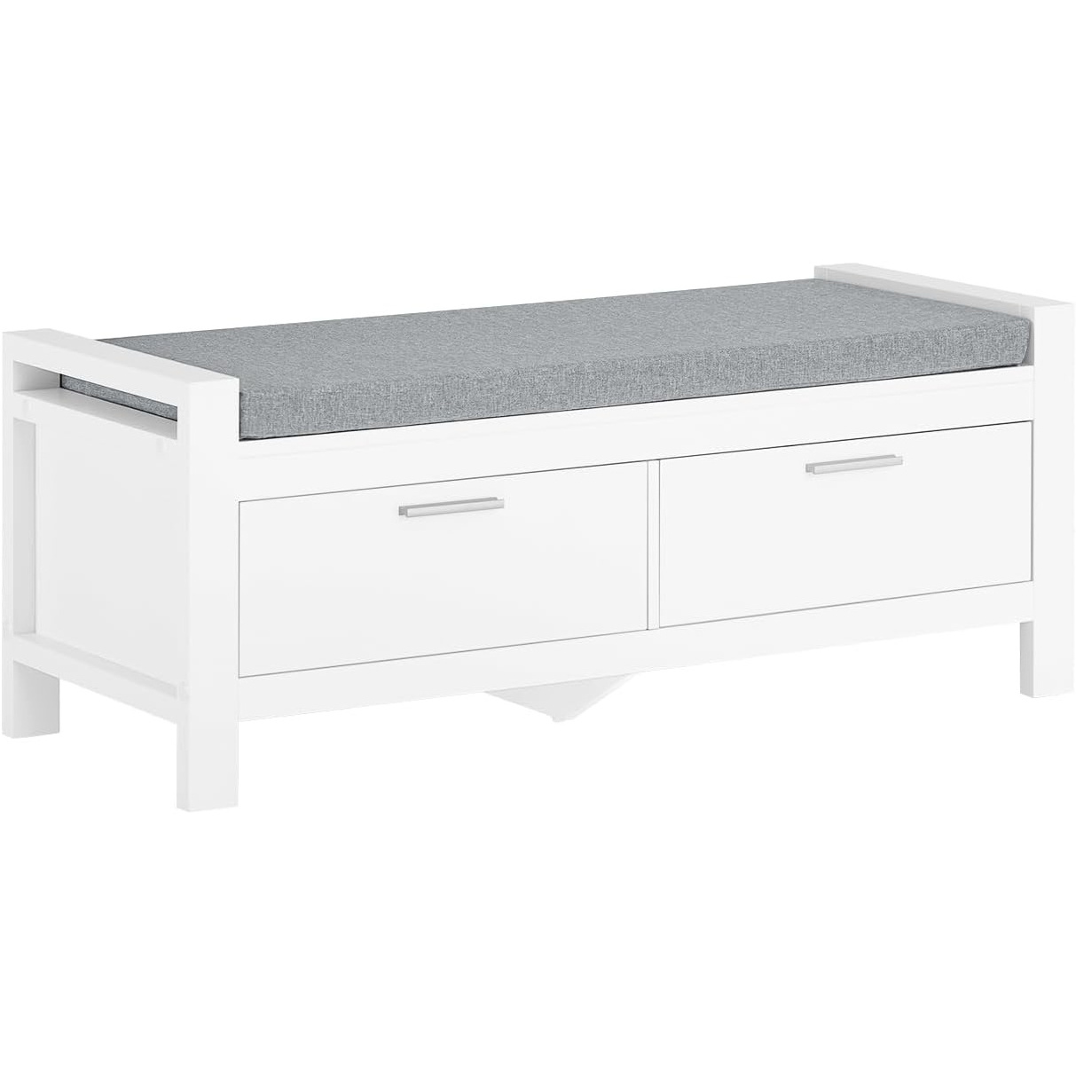 White Modern Hallway Shoes Storage Bench with Two Drawers and Padded Seat Cushion