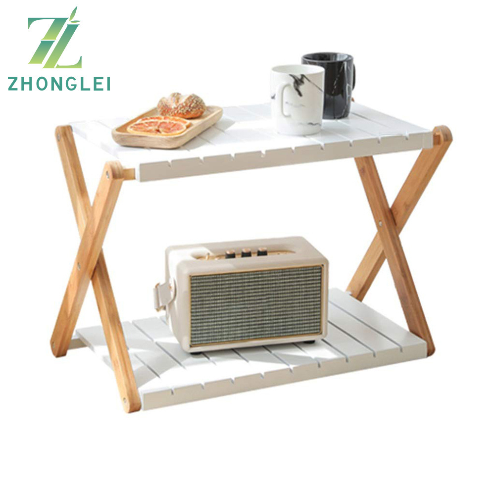 2 Tier Plant Stand Organizer and Shoe Rack Bamboo Foldable Shelf