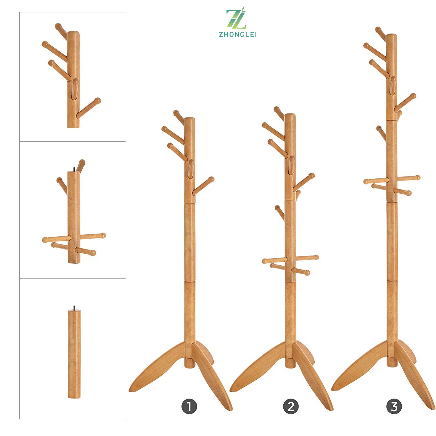 Wooden Hall Tree Enterway Coat Hanger Holder Free Standing for Clothes Hats Purses Coat Rack Stand