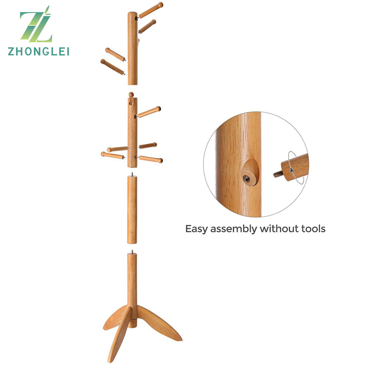 Wooden Hall Tree Enterway Coat Hanger Holder Free Standing for Clothes Hats Purses Coat Rack Stand with 11 Rounded Hook