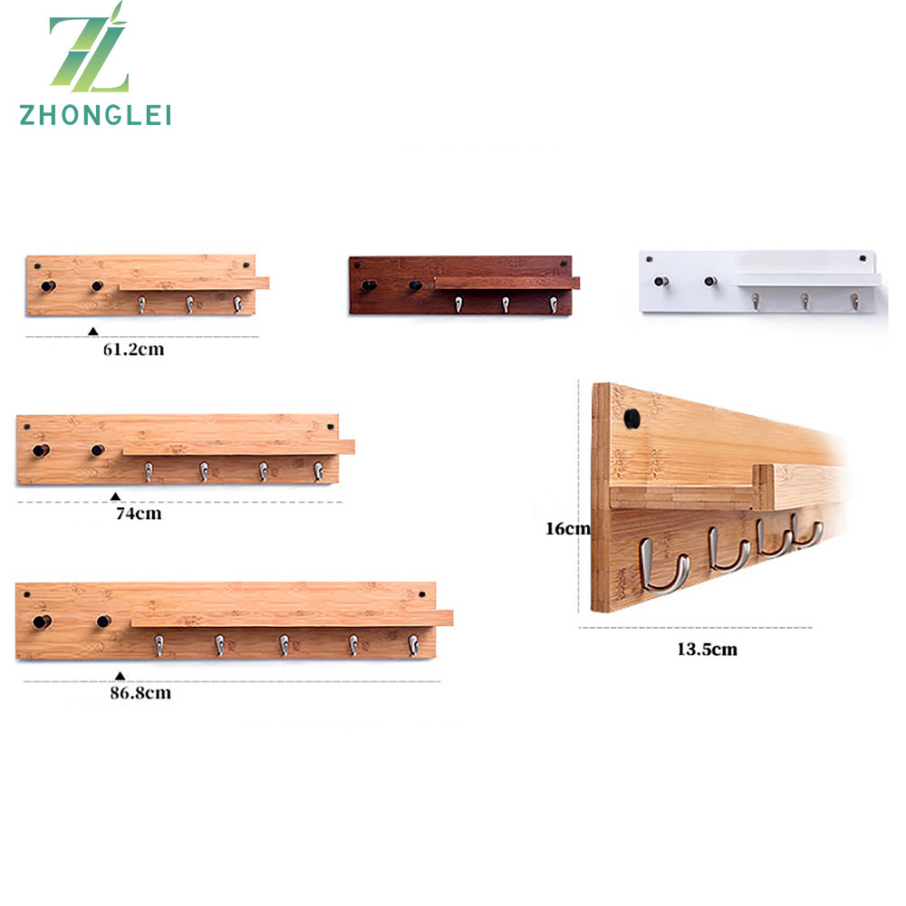 Wood wall hanging shelf rack with hooks