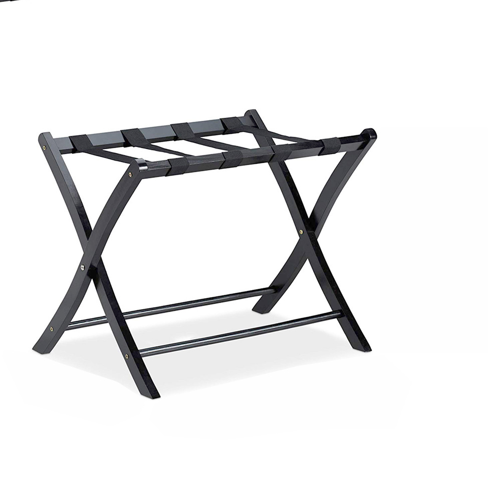 Wooden Luggage Rack, Foldable Suitcase Storage Stand, For Travellers,Black