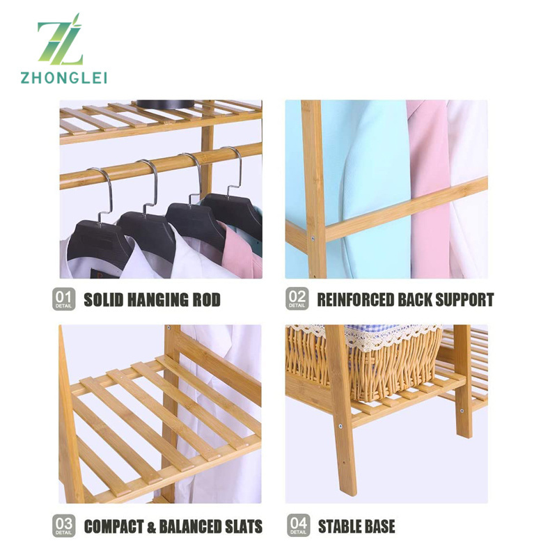 Bamboo Garment Rack 7-Tier Storage Shelves Clothes Hanging Rack, Heavy Duty Clothing Rack Minimalism Wardrobe Closet Organizer