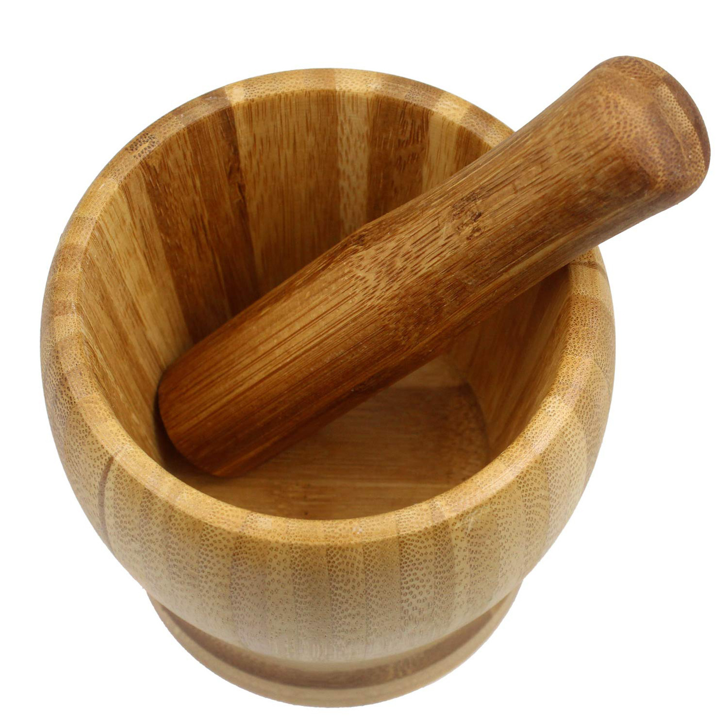 Natural Bamboo Wood Pepper Garlic Herb Spice Grinder Press Crusher Masher Mortar and Pestle Set with Lid and Spoon