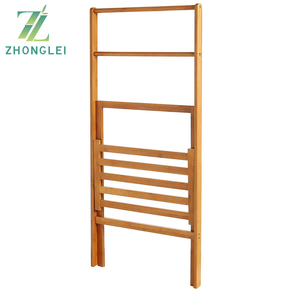 Towel Rack 3-Bar Free Standing Bathroom Bamboo Towel Stand Holder Organizer with Shelf Collapsible