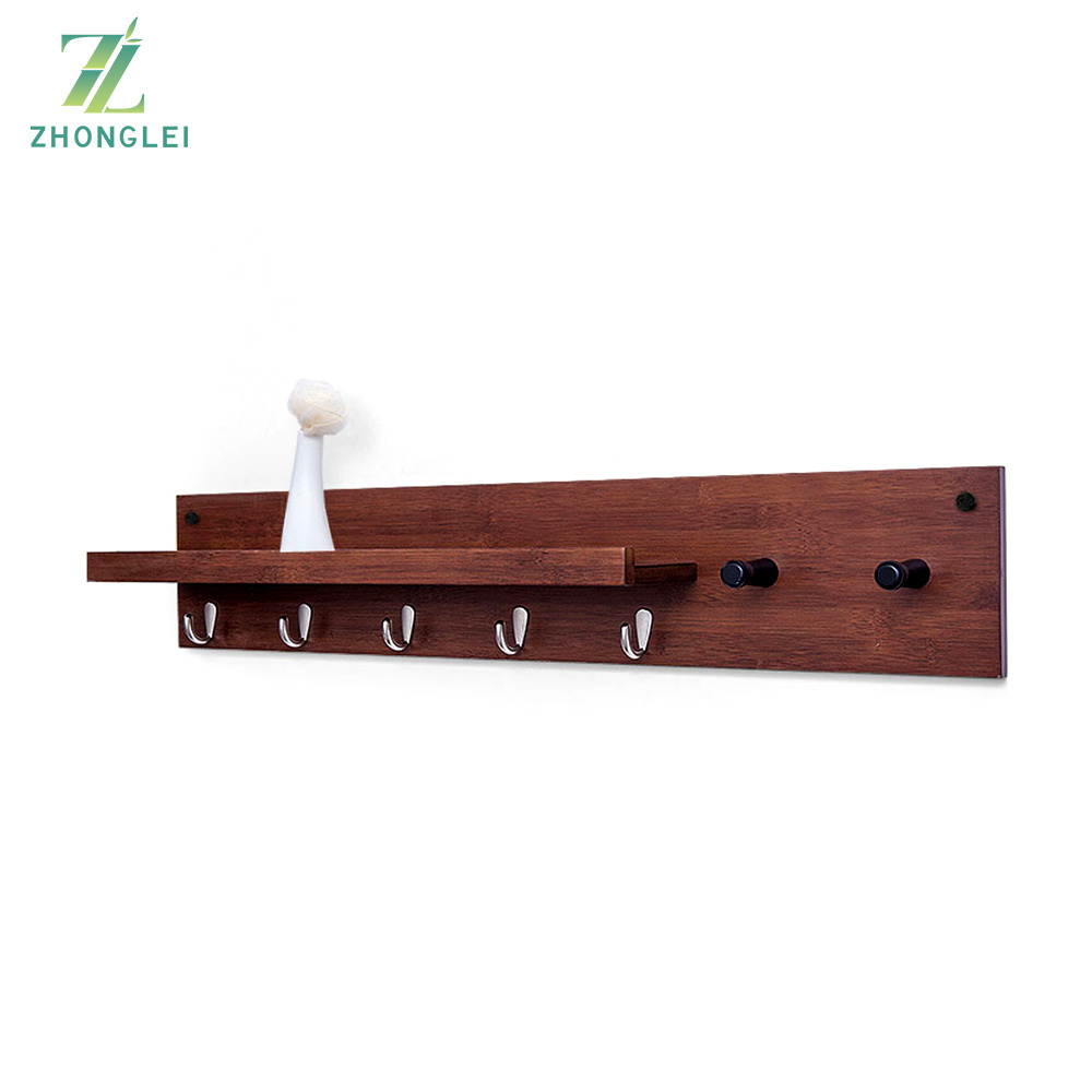 Wood wall hanging shelf rack with hooks