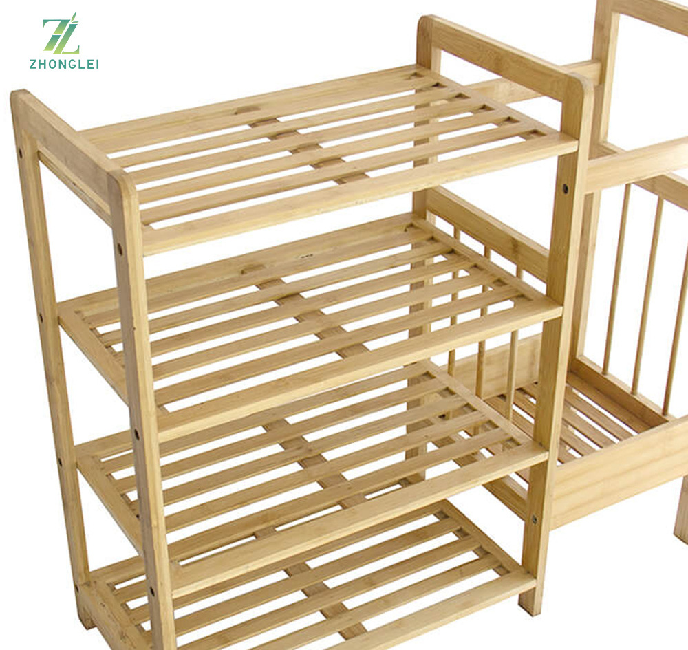 Wholesale Shoes Bench Entryway Organizer Standing Vintage Living Room Bamboo Shoe Cabinet 4 tier shoe rack