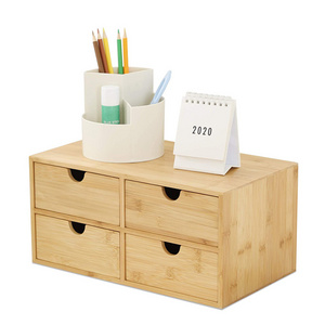 Bamboo Desk Organizer - Mini Bamboo Desk Drawer Tabletop Cosmetic Storage Organization for Office or Home (4 Drawer)