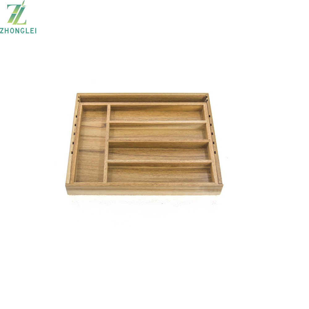 Wooden Cutlery Drawer Organizer Expandable Acacia Cutlery Tray Drawer Dividers Organizer for Utensils Holder Silverware Flatware