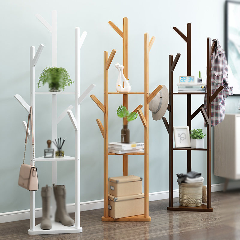 Simple coat and hat rack Solid wood floor simple modern bedroom hangers room storage rack clothes rack