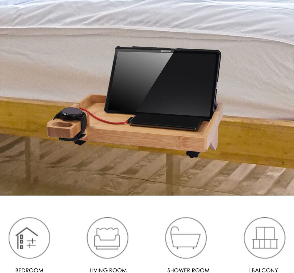 Bamboo Bedside Shelf for Bed and Bunk Bedside Shelf with Watch Stand College Dorm Room Essentials