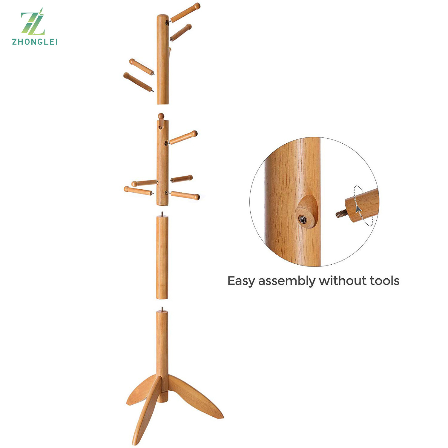 Wooden Hall Tree Enterway Coat Hanger Holder Free Standing for Clothes Hats Purses Coat Rack Stand