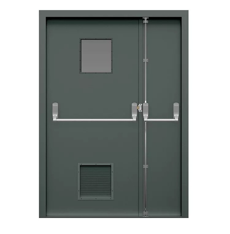 UK Standard Fire Door Single Leaf Fire Resistant Steel Louver Door with Panic Bar and Lockset