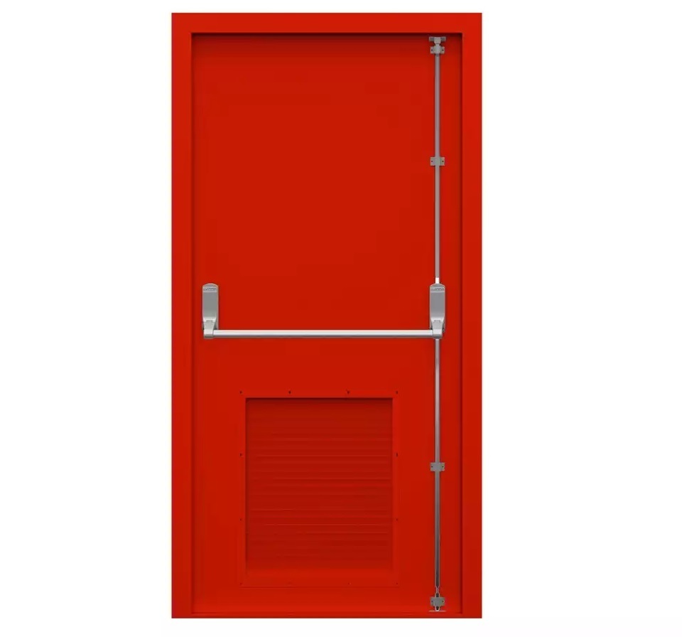 UK Standard Fire Door Single Leaf Fire Resistant Steel Louver Door with Panic Bar and Lockset