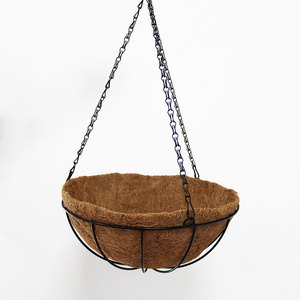 ZL Metal Hanging Planter Basket Round Wire Plant Holder Pots Hanger Iron with Chain Porch Decor Flower with Coco Coir Liner