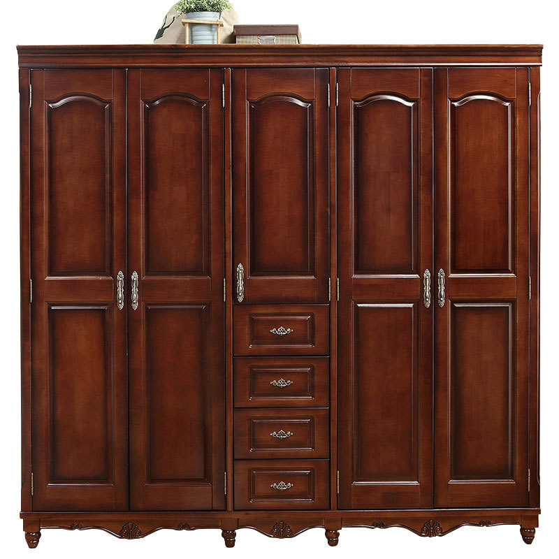 Bedroom furniture mahogany color classical 2/3/4/5 door solid wood bedroom wardrobe