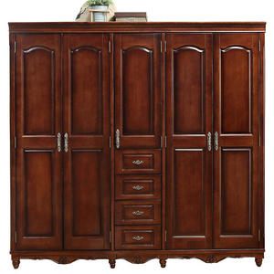 Bedroom furniture mahogany color classical 2/3/4/5 door solid wood bedroom wardrobe