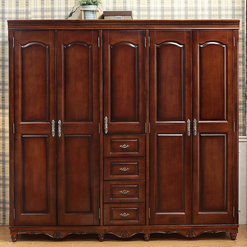 Wholesale Furniture Beautiful Hand-Carved Dark Color Solid Wooden Wardrobe