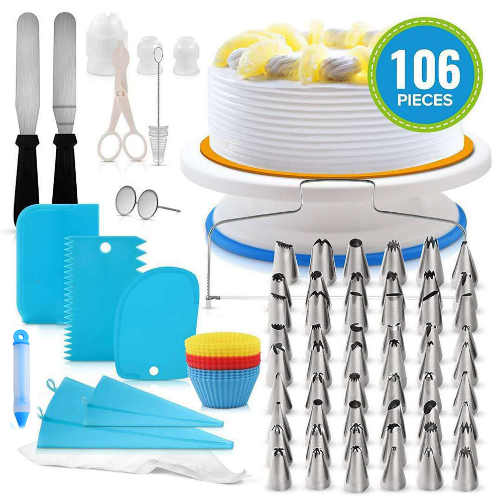 Stainless steel baking decoration tool tip cream spatula decoration bag turntable 106 sets of cake decoration supplies