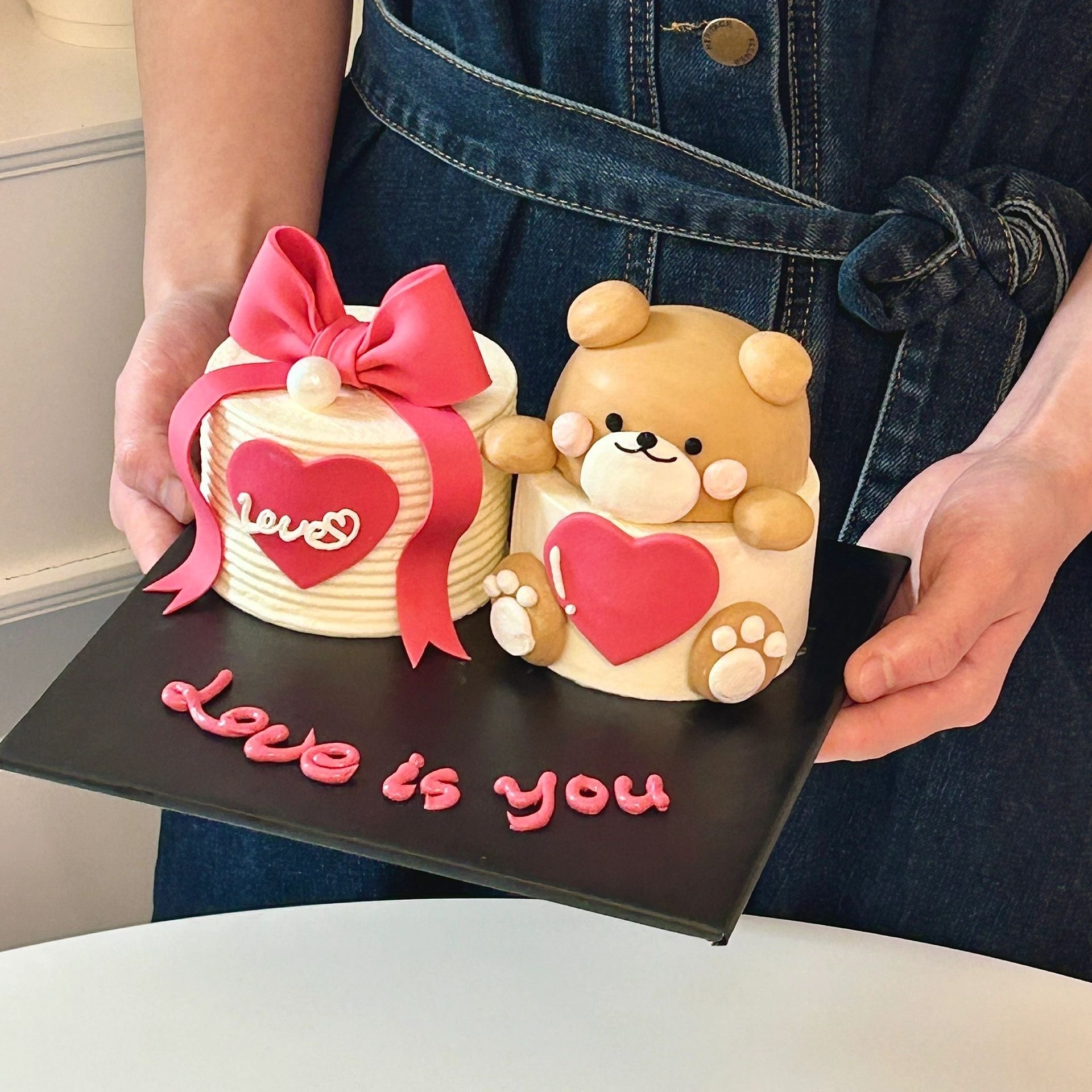 Valentine's Day soft glue bear red love cake decoration couple soft glue bear confession cake decoration decor cake topper