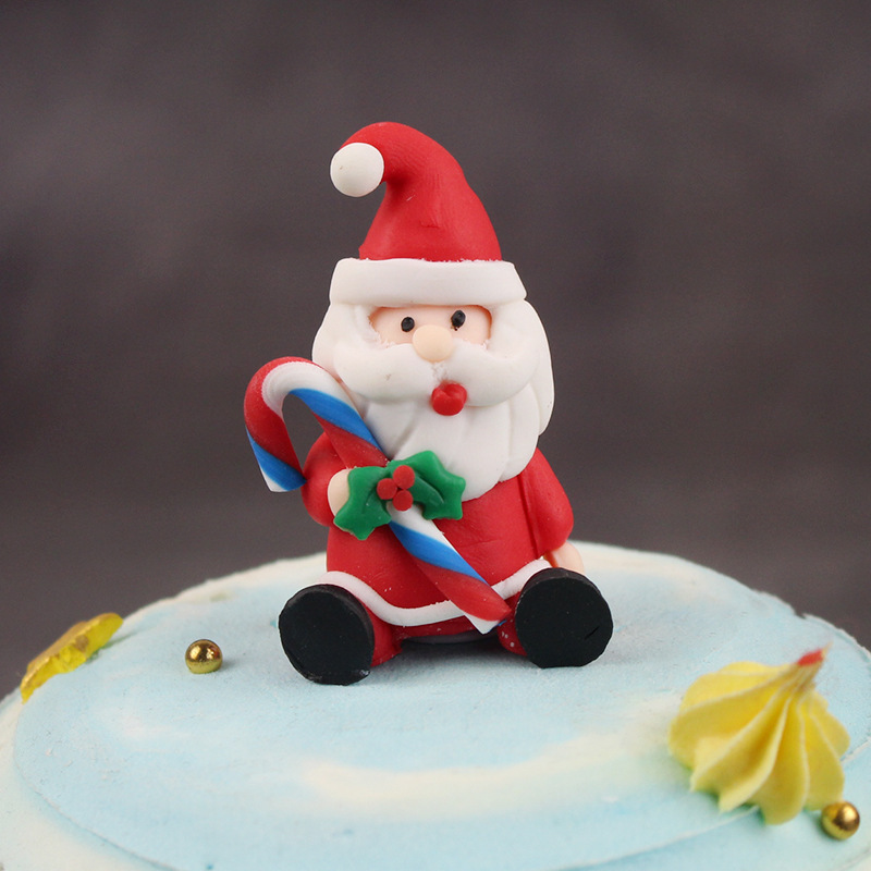 Resin soft glue Christmas baking cake decoration gift snowman grass circle paper Christmas card Santa Claus cake topper stick