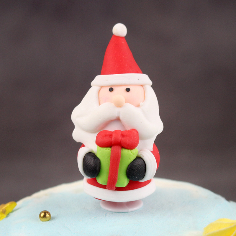 Resin soft glue Christmas baking cake decoration gift snowman grass circle paper Christmas card Santa Claus cake topper stick