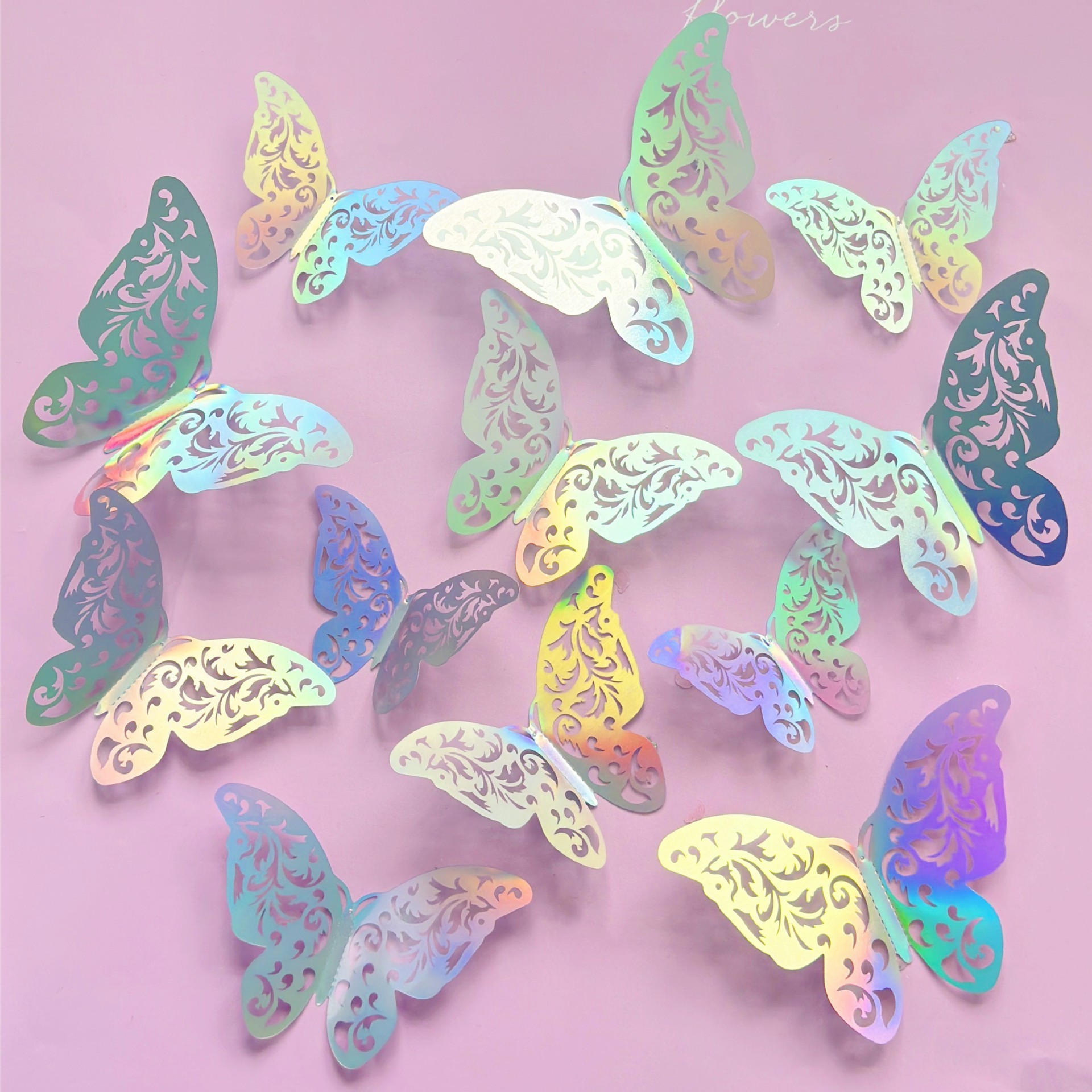 3d Fancy butterfly cake decorated with PVC plastic sheet Butterfly 12 pieces packed with party supplies butterfly cake topper