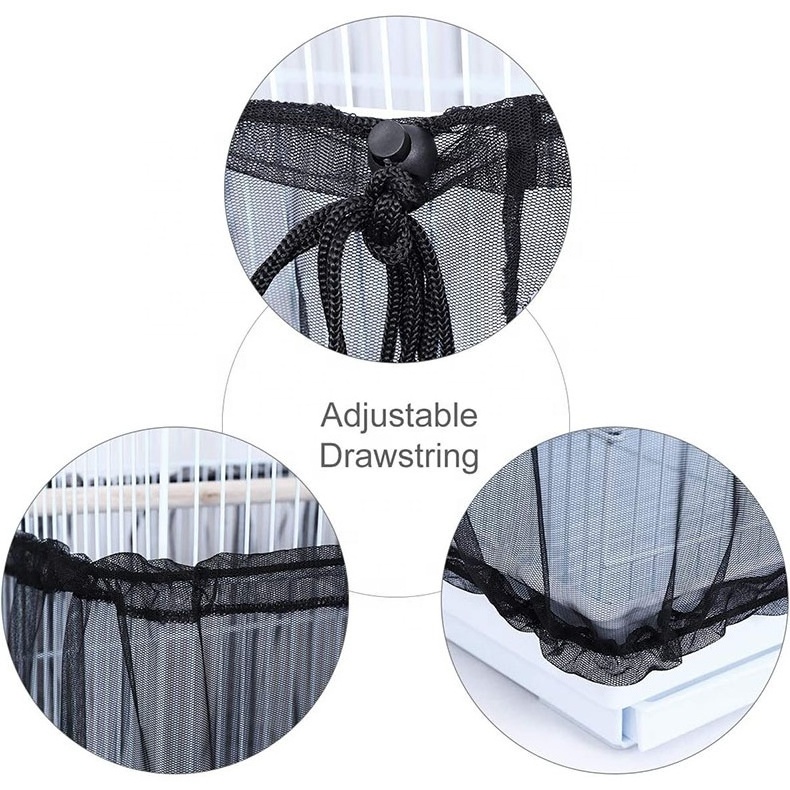 High Soft Ventilated Adjustable Nylon Transparent Skirt Guard Parrot Cage Mesh Bird Cage Cover