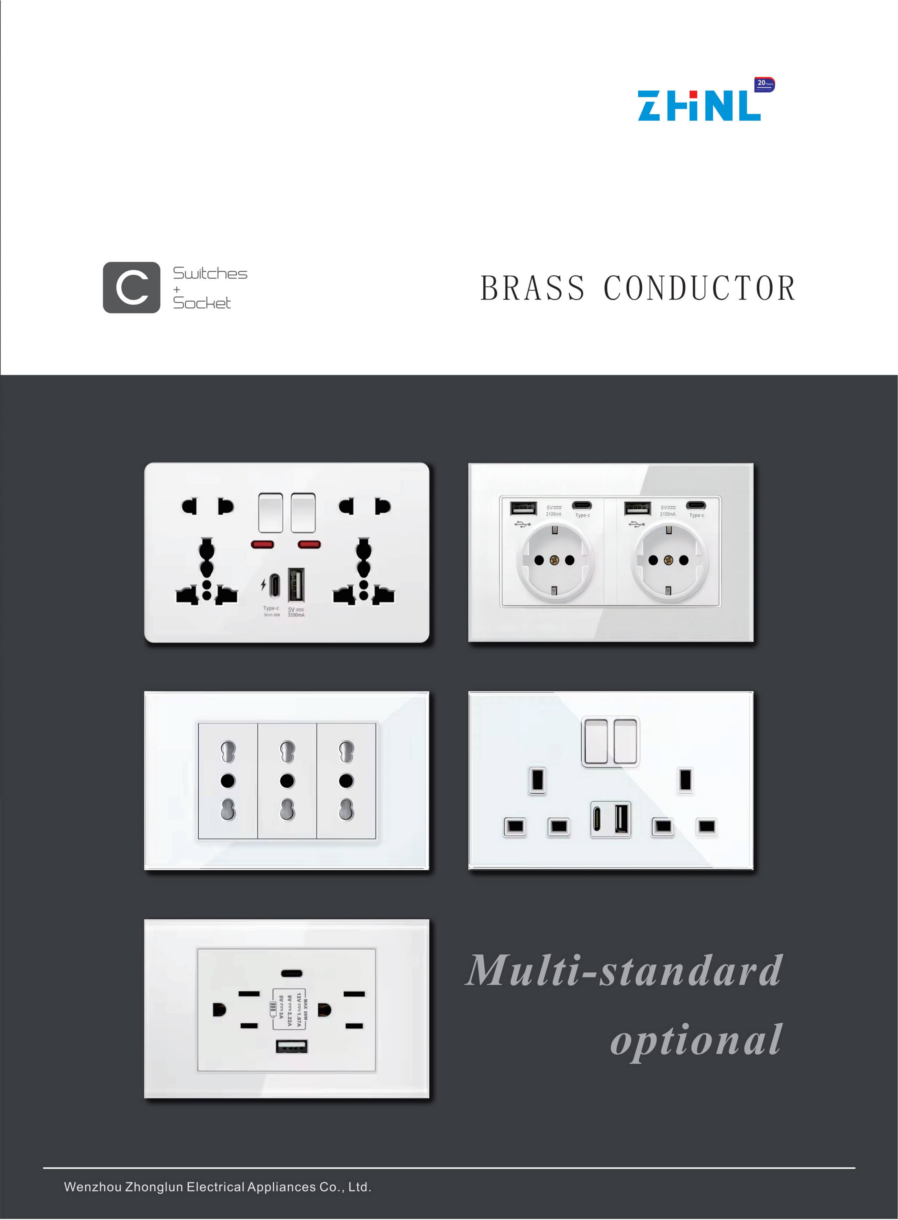 OEM UK EU French America Vietnam  16A modular power socket brass parts of switch and socket 3 gang 1 way