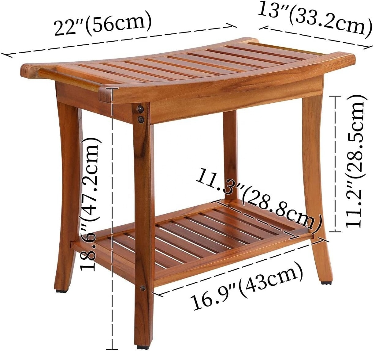 Zhonglu Outdoor Side Table 2-layer End Table for Bathroom Wooden Table with Handles