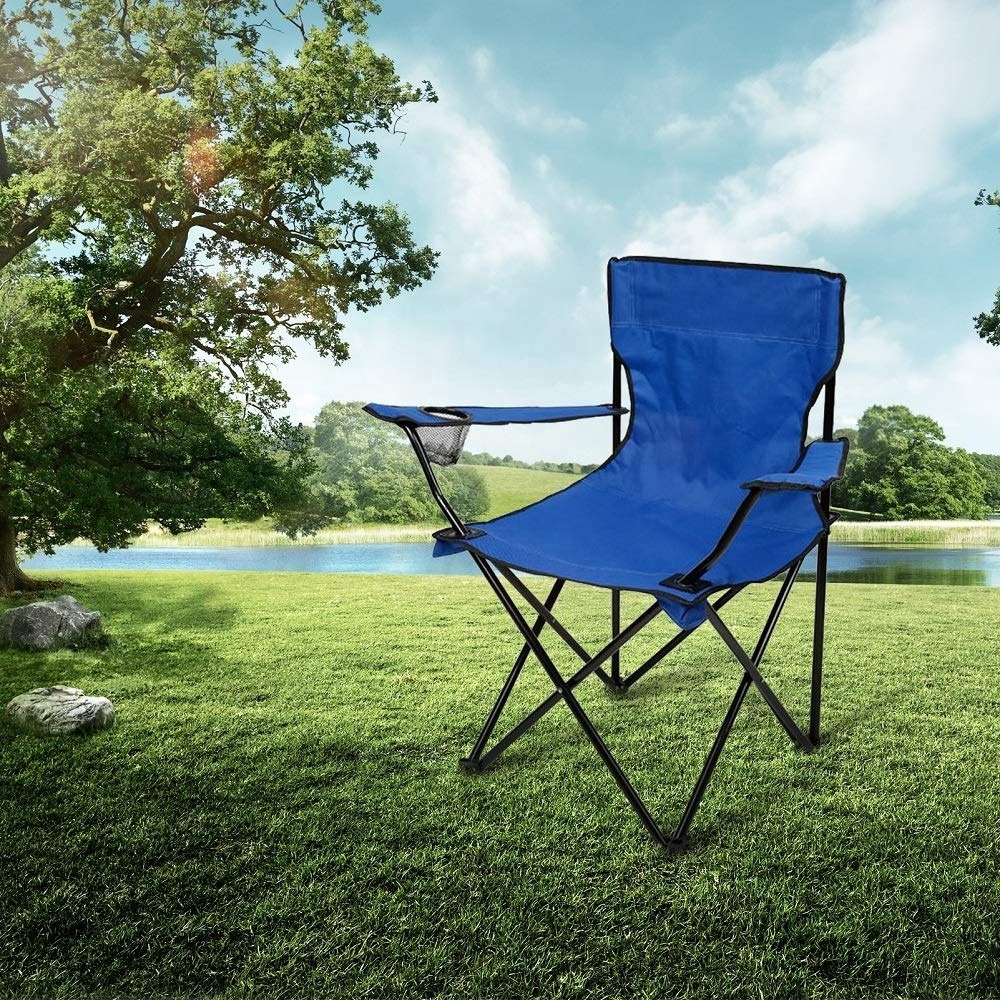 Folding camping chair lightweight portable mesh back four armchairs with cup holder heavy support 300 lbs suitable for beach