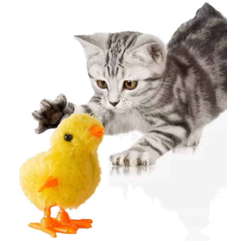 Clockwork Chick Cats Cute Chicken Plush Pet Toys Hot Cheap Price Creative Fun Wind Up Jumping Dog Cat Interactive Toy