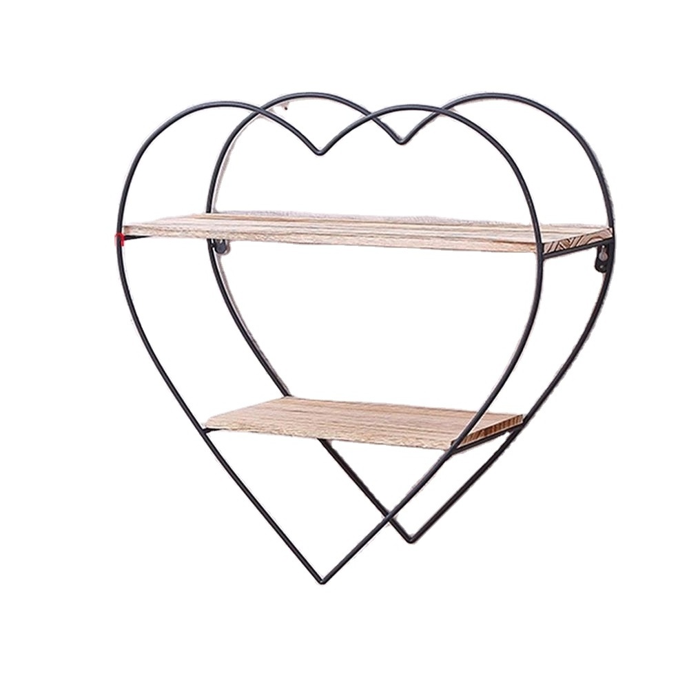 Heart shape Wooden and Metal  heart style Wall Hanging Craft floating  Wall  Shelf for storage and decoration