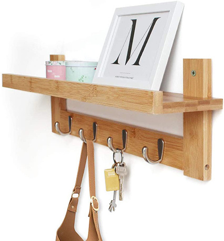 Coat Rack Wall Mounted Shelf with Hooks