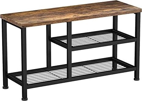 3-Tier Small Rustic Shoe Rack Bench for Entryway with Boot Organizer Bench with Shoe Storage Shelf for Small Spaces