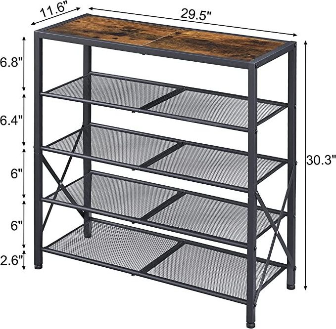 Hot 5-Tier Shoe Rack Shelves Industrial Shoe Rack for Closet Entryway Metal Mesh Shoe Storage Shelf with X Shape Fixed Frame