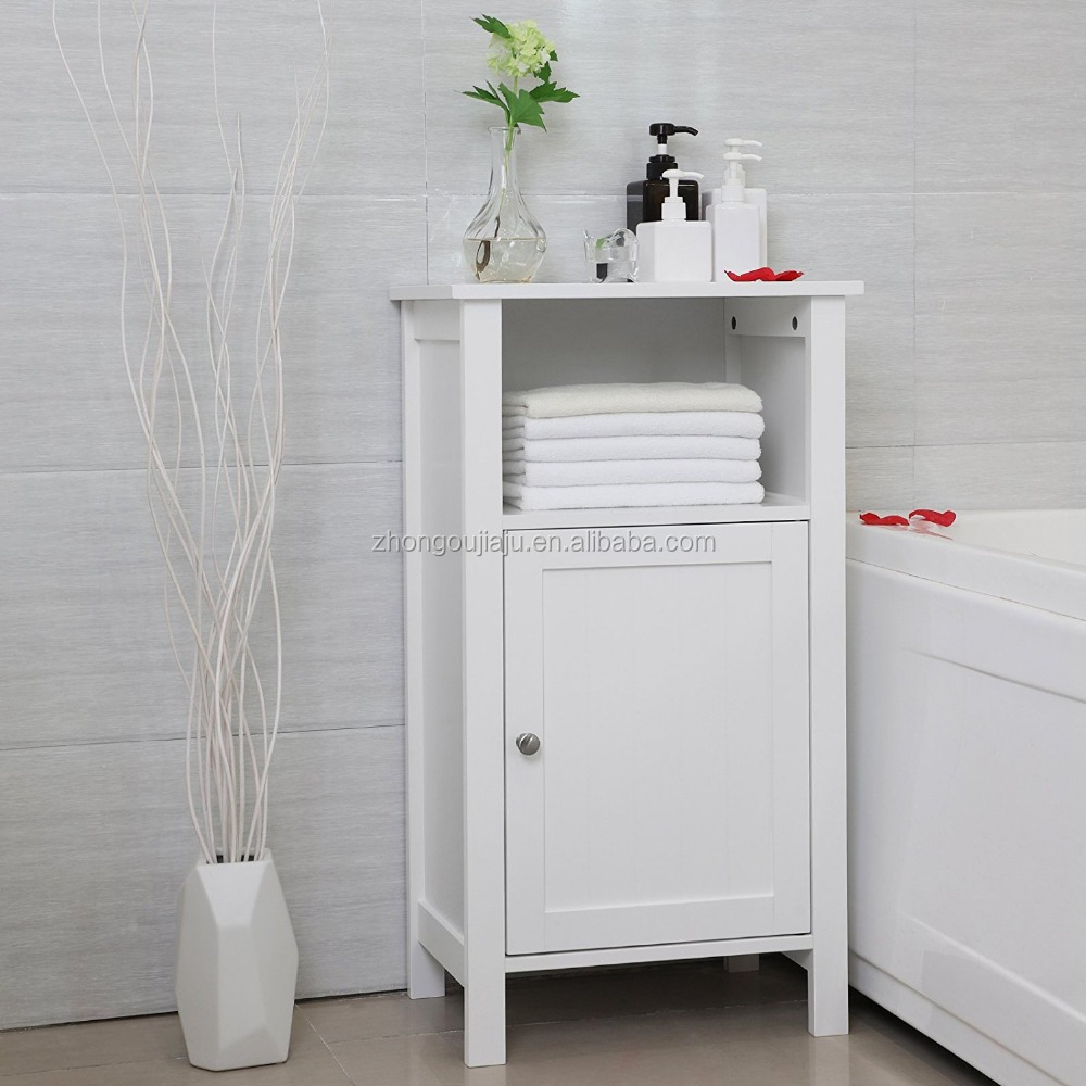 Wooden Furniture Tall Floor Storage Cabinet with Doors White Finish