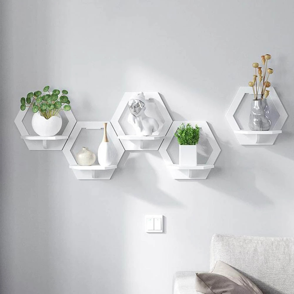 Creative Wall Shelf Home Punch-Free Wall-Mounted PVC Wood Hanging Decoration Flower Shelf Bedroom Balcony Wall Flower Pot Stand