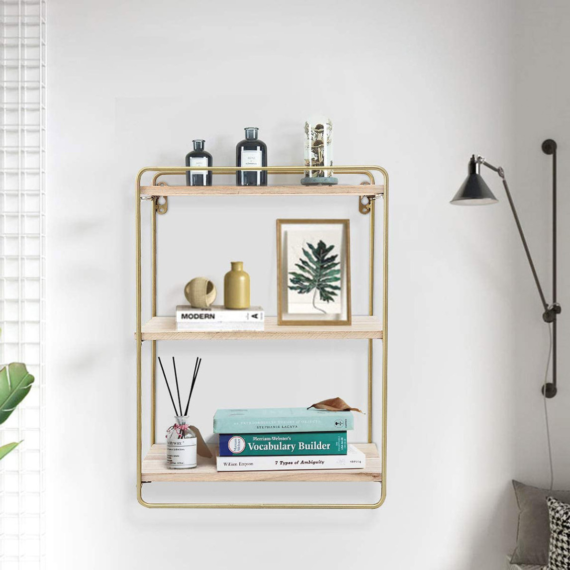 Gold Wall Shelf 3 Tier Rustic Floating Shelve Living Room Furniture