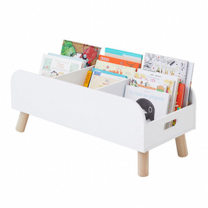 White Wooden ZO2021-151 baby cart storage books and toys floor Bookcase with Handles for Kids Room