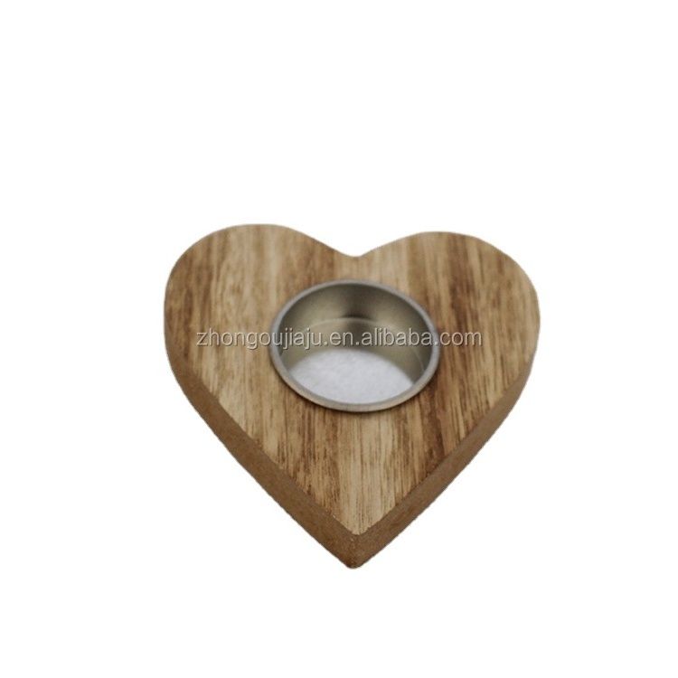 Wholesale Cheap Heart Shape Rustic style Wooden Tea Light Candle Holder for Home Decoration